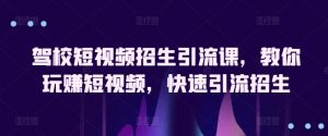 驾校短视频招生引流课，教你玩赚短视频，快速引流招生-淘金日记