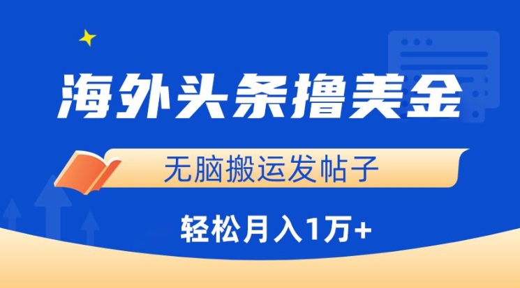 海外头条撸美金，无脑搬运发帖子，月入1万+，小白轻松掌握【揭秘】-淘金日记