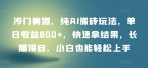 冷门赛道，纯AI搬砖玩法，单日收益800+，快速拿结果，长期项目，小白也能轻松上手【揭秘】-淘金日记