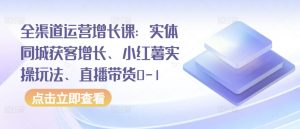 全渠道运营增长课:实体同城获客增长、小红薯实操玩法、直播带货0-1-淘金日记