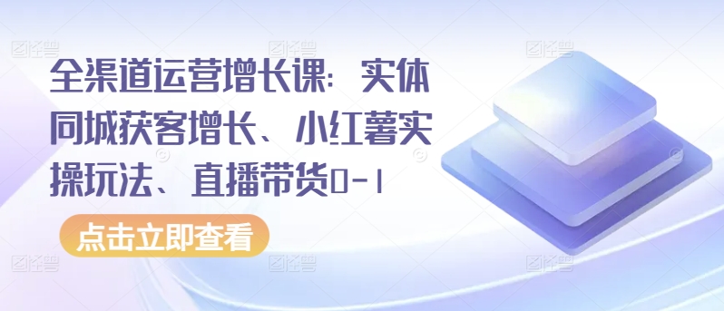 全渠道运营增长课:实体同城获客增长、小红薯实操玩法、直播带货0-1-淘金日记