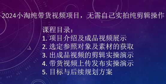2024小淘纯带货视频项目,无需自己实拍纯剪辑操作-淘金日记
