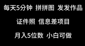 每天5分钟，拼拼图发发作品，证件照信息差项目，小白可做【揭秘】-淘金日记