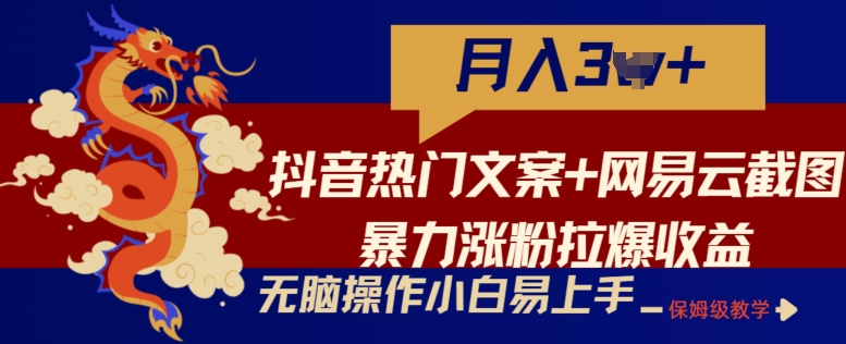 抖音热门文案+网易云截图暴力涨粉拉爆收益玩法，小白无脑操作，简单易上手【揭秘】-淘金日记