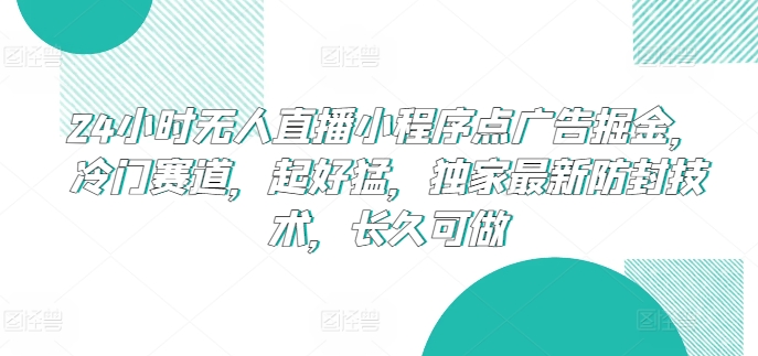 24小时无人直播小程序点广告掘金，冷门赛道，起好猛，独家最新防封技术，长久可做【揭秘】-淘金日记