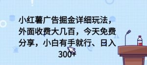 小红薯广告掘金详细玩法，外面收费大几百，小白有手就行，日入300+【揭秘】-淘金日记