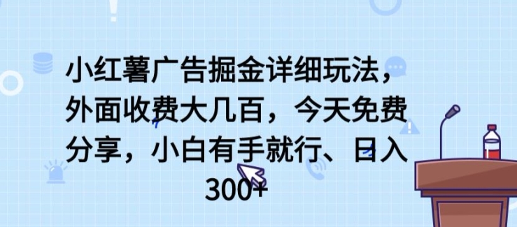 小红薯广告掘金详细玩法,外面收费大几百,小白有手就行,日入300+【揭秘】-淘金日记