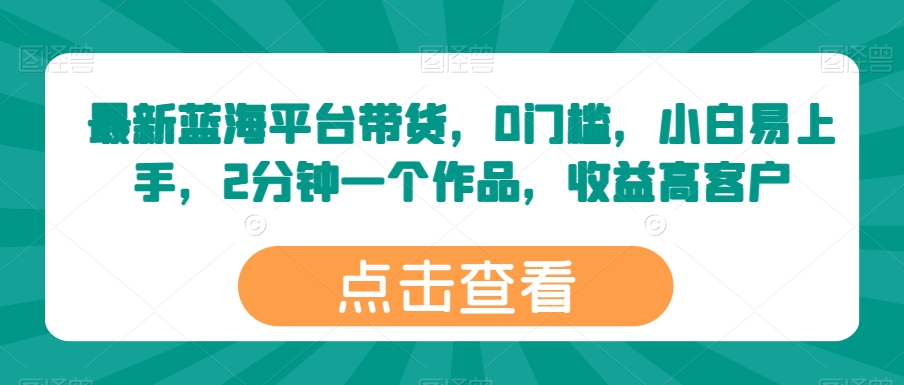 最新蓝海平台带货，0门槛，小白易上手，2分钟一个作品，收益高【揭秘】-淘金日记