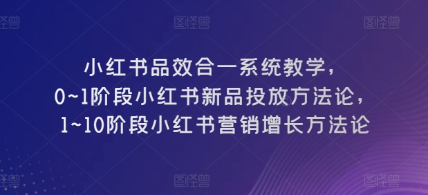 小红书品效合一系统教学,0~1阶段小红书新品投放方法论,1~10阶段小红书营销增长方法论-淘金日记