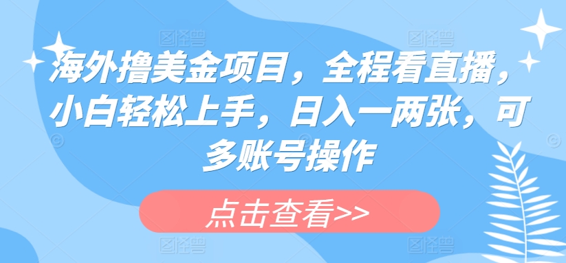 海外撸美金项目,全程看直播,小白轻松上手,日入一两张,可多账号操作【揭秘】-淘金日记