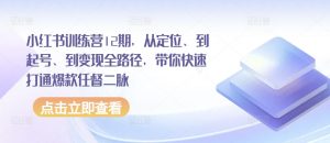 小红书训练营12期,从定位、到起号、到变现全路径,带你快速打通爆款任督二脉-淘金日记