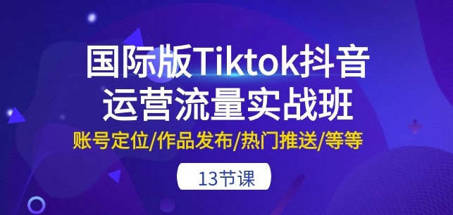 国际版Tiktok抖音运营流量实战班：账号定位/作品发布/热门推送/等等-13节-淘金日记