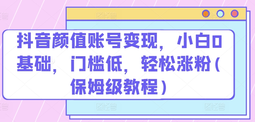 抖音颜值账号变现，小白0基础，门槛低，​轻松涨粉(保姆级教程)【揭秘】-淘金日记