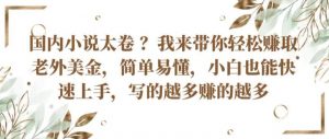 国内小说太卷 ?带你轻松赚取老外美金，简单易懂，小白也能快速上手，写的越多赚的越多【揭秘】-淘金日记