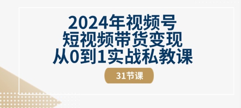 2024年视频号短视频带货变现从0到1实战私教课(31节视频课)-淘金日记