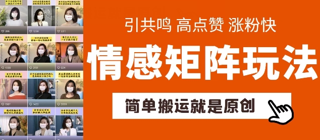 简单搬运，情感矩阵玩法，涨粉速度快，可带货，可起号【揭秘】-淘金日记