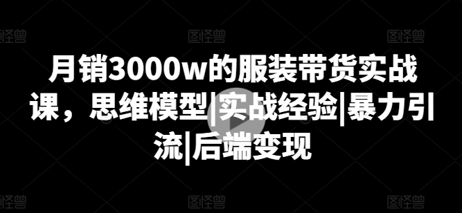 月销3000w的服装带货实战课,思维模型|实战经验|暴力引流|后端变现-淘金日记