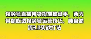 视频号直播带货投放操盘手，两天带你吃透视频号运营技巧，纯自然流3.0实战打法-淘金日记