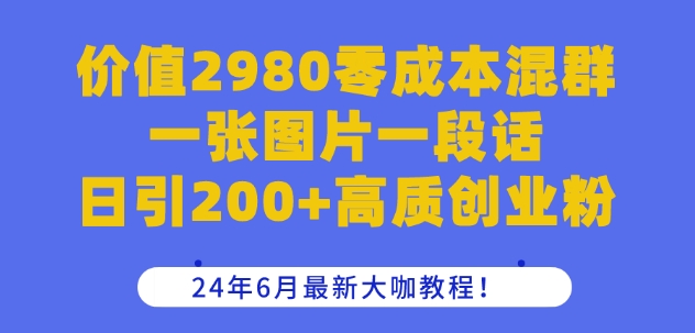 价值2980零成本混群一张图片一段话日引200+高质创业粉,24年6月最新大咖教程【揭秘】-淘金日记