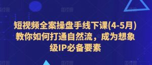 短视频全案操盘手线下课(4-5月)教你如何打通自然流,成为想象级IP必备要素-淘金日记