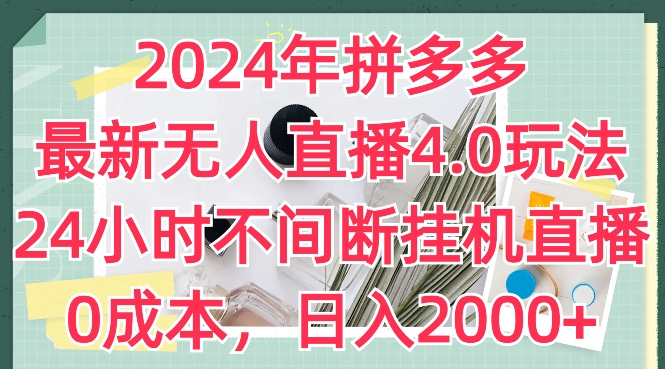 2024年拼多多最新无人直播4.0玩法,24小时不间断挂机直播,0成本,日入2k【揭秘】-淘金日记