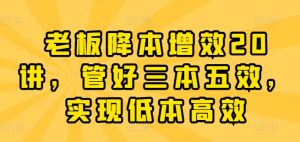 老板降本增效20讲,管好三本五效,实现低本高效-淘金日记