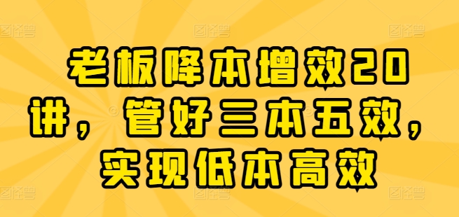 老板降本增效20讲,管好三本五效,实现低本高效-淘金日记