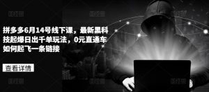 拼多多6月14号线下课，最新黑科技起爆日出千单玩法，0元直通车如何起飞一条链接-淘金日记