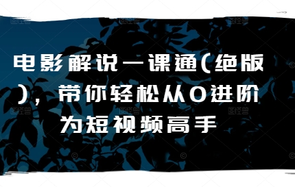 电影解说一课通(绝版),带你轻松从0进阶为短视频高手-淘金日记