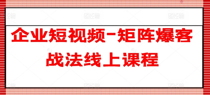 企业短视频-矩阵爆客战法线上课程-淘金日记