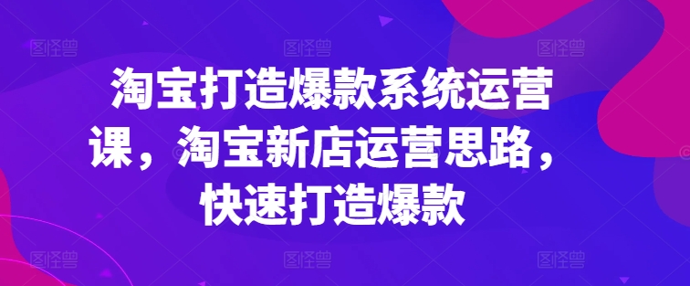 淘宝打造爆款系统运营课,淘宝新店运营思路,快速打造爆款-淘金日记