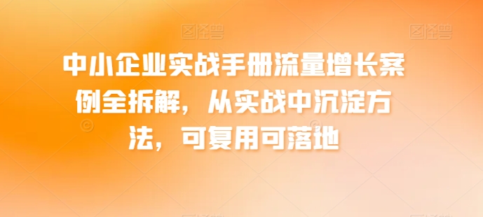 中小企业实战手册流量增长案例全拆解,从实战中沉淀方法,可复用可落地-淘金日记
