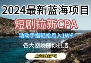 2024最新蓝海项日,短剧拉新CPA,动动手指轻松月入1W,全各大剧场随你挑选【揭秘】-淘金日记