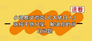 小说推文夸克UC大佬日入3张纯干货分享,解决你的所以问题-淘金日记