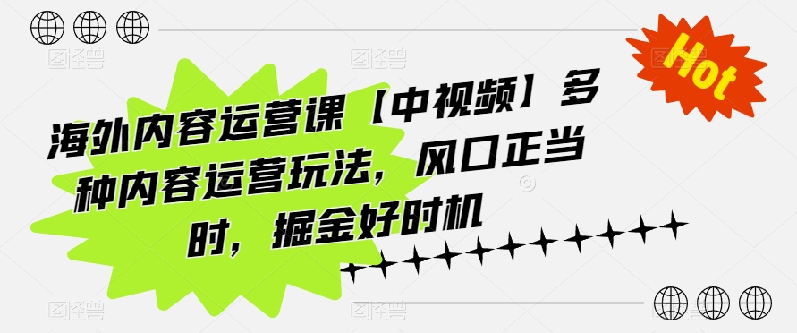 海外内容运营课【中视频】多种内容运营玩法,风口正当时,掘金好时机-淘金日记