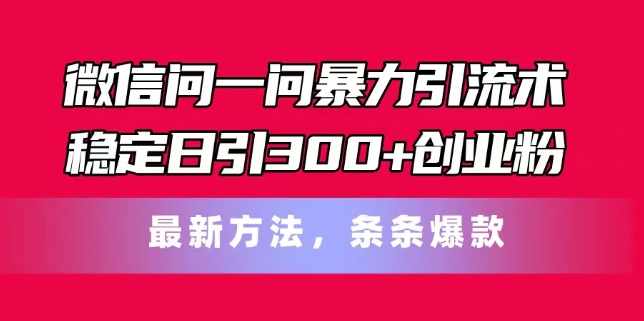 微信问一问暴力引流术，稳定日引300+创业粉，最新方法，条条爆款【揭秘】-淘金日记