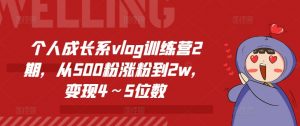 个人成长系vlog训练营2期,从500粉涨粉到2w,变现4~5位数-淘金日记