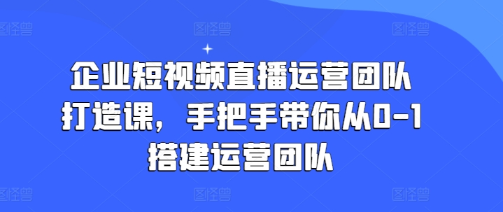 企业短视频直播运营团队打造课，手把手带你从0-1搭建运营团队-淘金日记