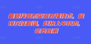最新抖音不实名开播技术，趁现在没和谐，赶快上车吃肉，会员自测-淘金日记