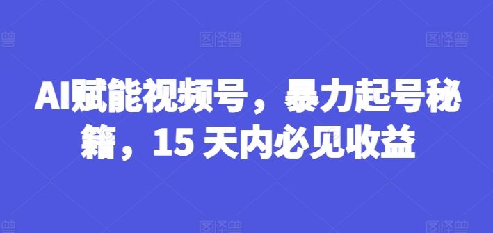AI赋能视频号,暴力起号秘籍,15 天内必见收益【揭秘】-淘金日记
