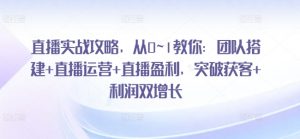 直播实战攻略，​从0~1教你：团队搭建+直播运营+直播盈利，突破获客+利润双增长-淘金日记