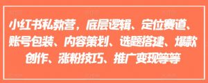 小红书私教营,底层逻辑、定位赛道、账号包装、内容策划、选题搭建、爆款创作、涨粉技巧、推广变现等等-淘金日记