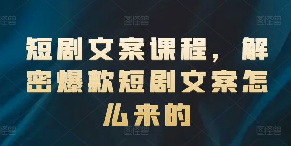 短剧文案课程，解密爆款短剧文案怎么来的-淘金日记