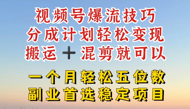 视频号爆流技巧，分成计划轻松变现，搬运 +混剪就可以，一个月轻松五位数稳定项目【揭秘】-淘金日记