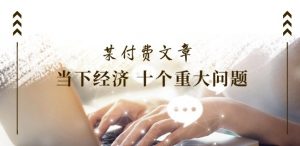 某付费文章《当下经济 十个重大问题》覆盖了大家关心的全部经济类话题-淘金日记