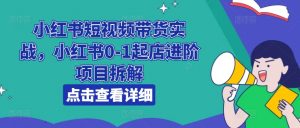 小红书短视频带货实战，小红书0-1起店进阶项目拆解-淘金日记