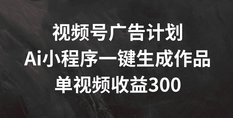 视频号广告计划，AI小程序一键生成作品， 单视频收益300+【揭秘】-淘金日记