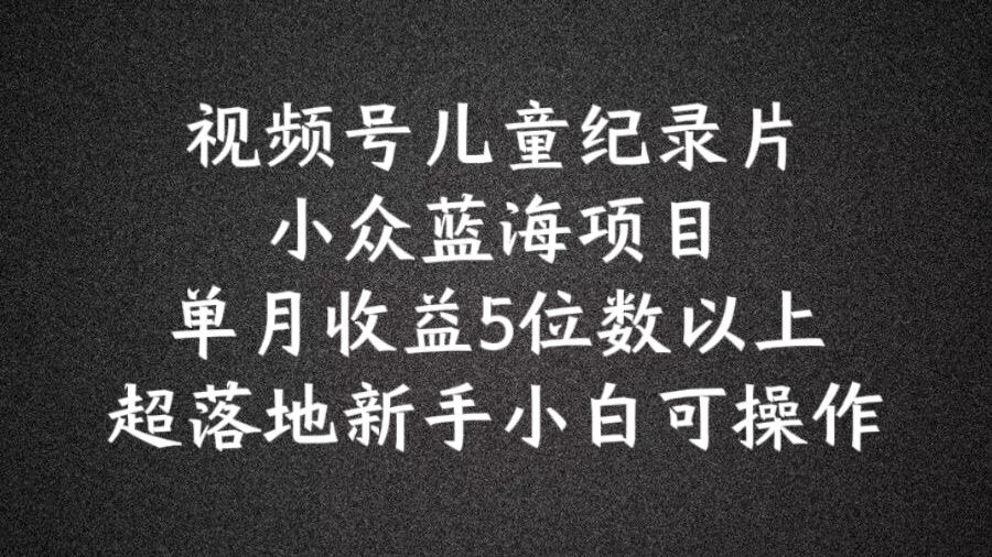 2024蓝海项目视频号儿童纪录片科普,单月收益5位数以上,新手小白可操作【揭秘】-淘金日记