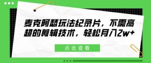 麦克阿瑟玩法纪录片，不需高超的剪辑技术，轻松月入2w+【揭秘】-淘金日记