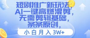 短剧推广新玩法,AI一键高燃混剪,无需剪辑基础,条条原创,小白月入3W+【揭秘】-淘金日记